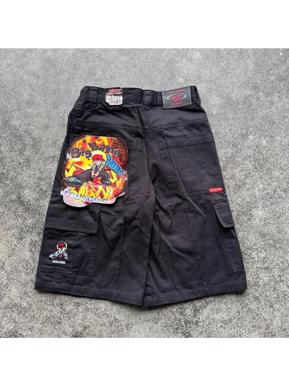 Y2K 2000s Deadstock Jynx jnco style Black Baggy Skate Summer Cargo Shorts  26''